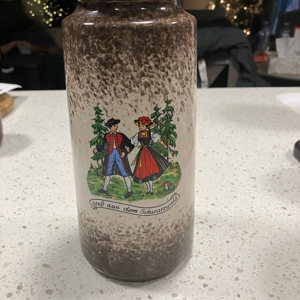 Vintage Ceramic Vase with Folk Art Design